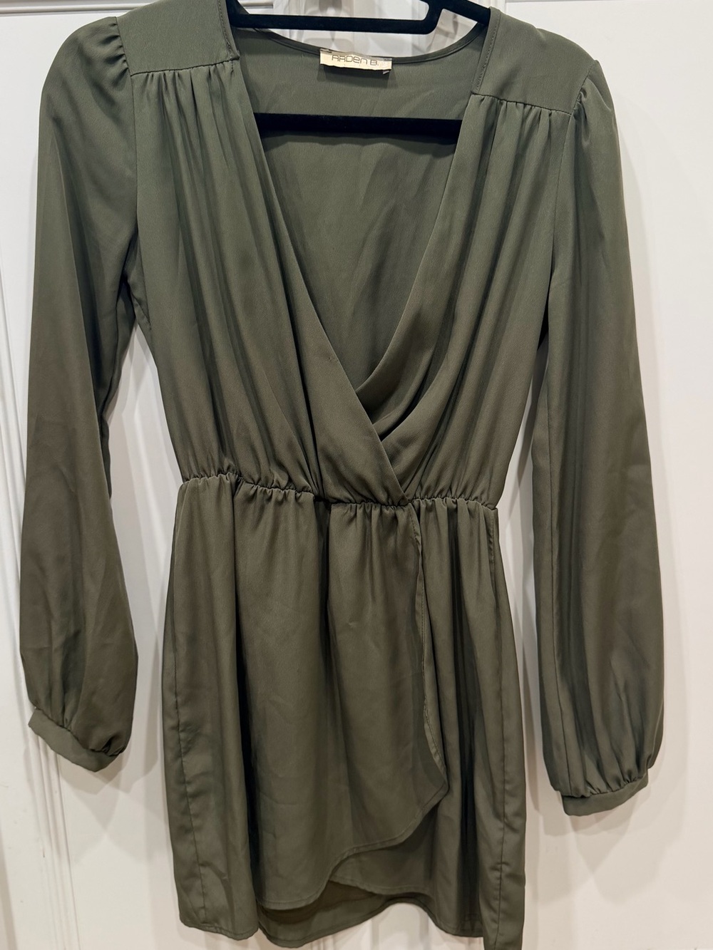 Arden B Olive Wrap Romper with Bishop Sleeves